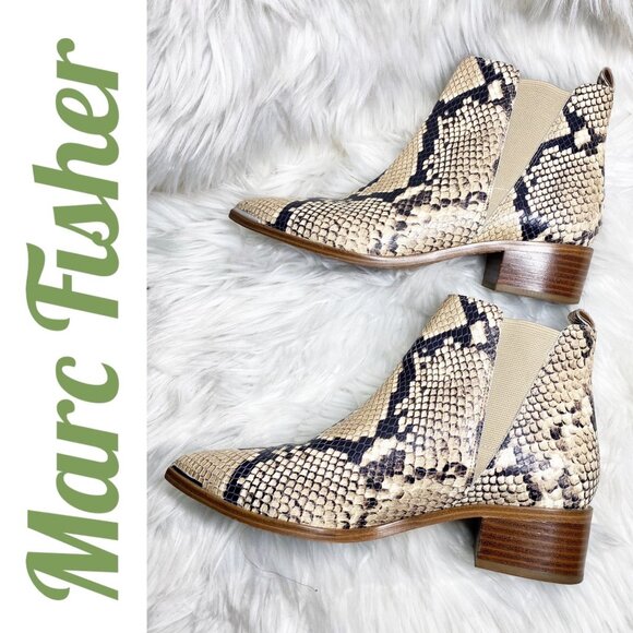 MARC FISHER YALE CHELSEA ANKLE BOOTIES NEUTRAL SNAKE PRINT LEATHER, SIZE 8.5 - Picture 9 of 11